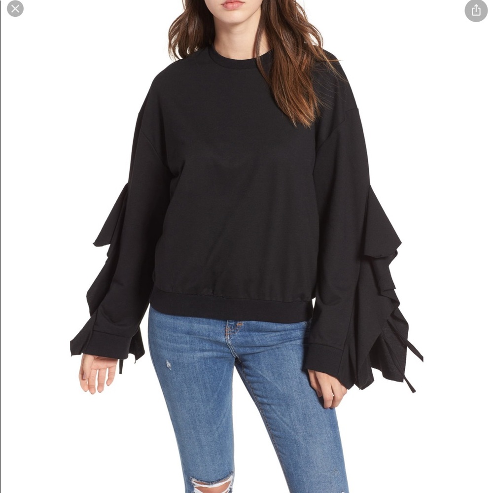 J.O.A Los Angeles Ruffled Sleeve Sweat Shirt